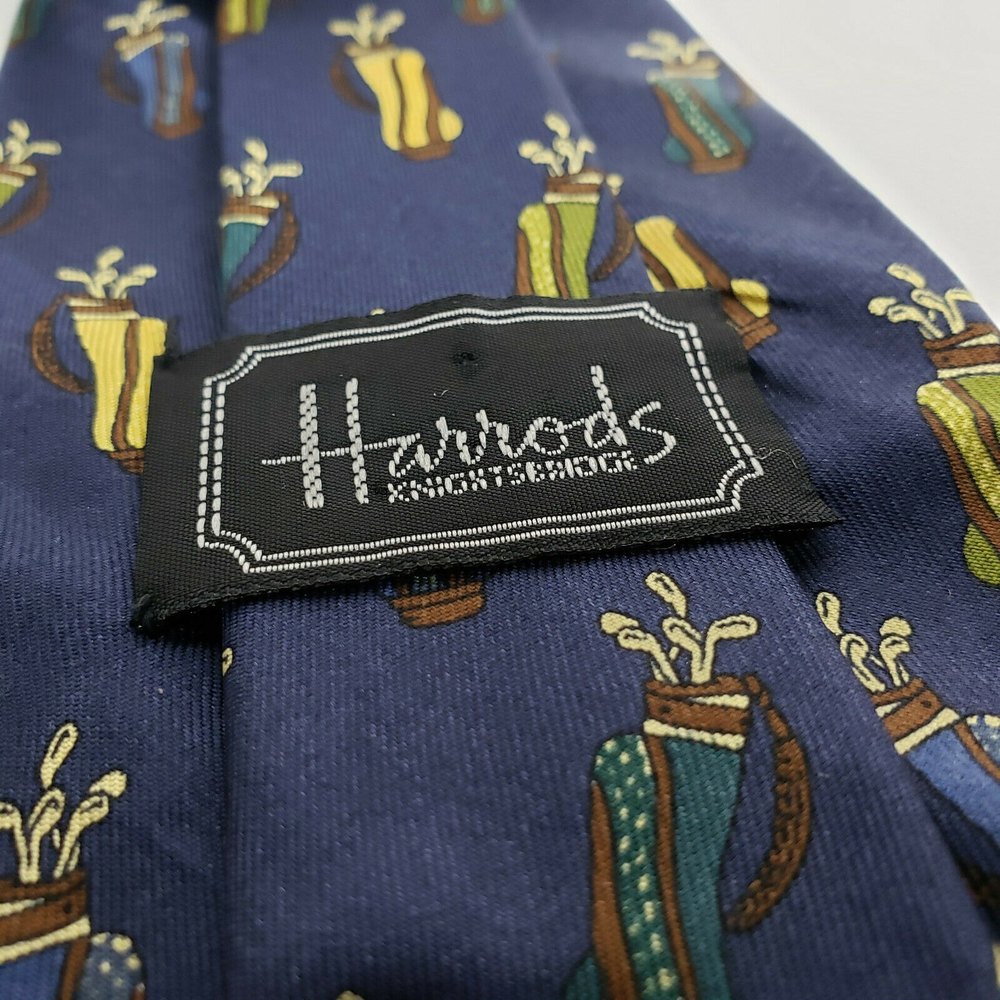 Harrods Knightsbridge 100% Silk Necktie Navy With Overall "Golf Bag" Pattern EUC - Picture 5 of 5